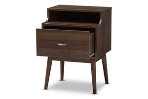 Baxton Studio Disa Mid-Century Modern Walnut Brown Finished Nightstand