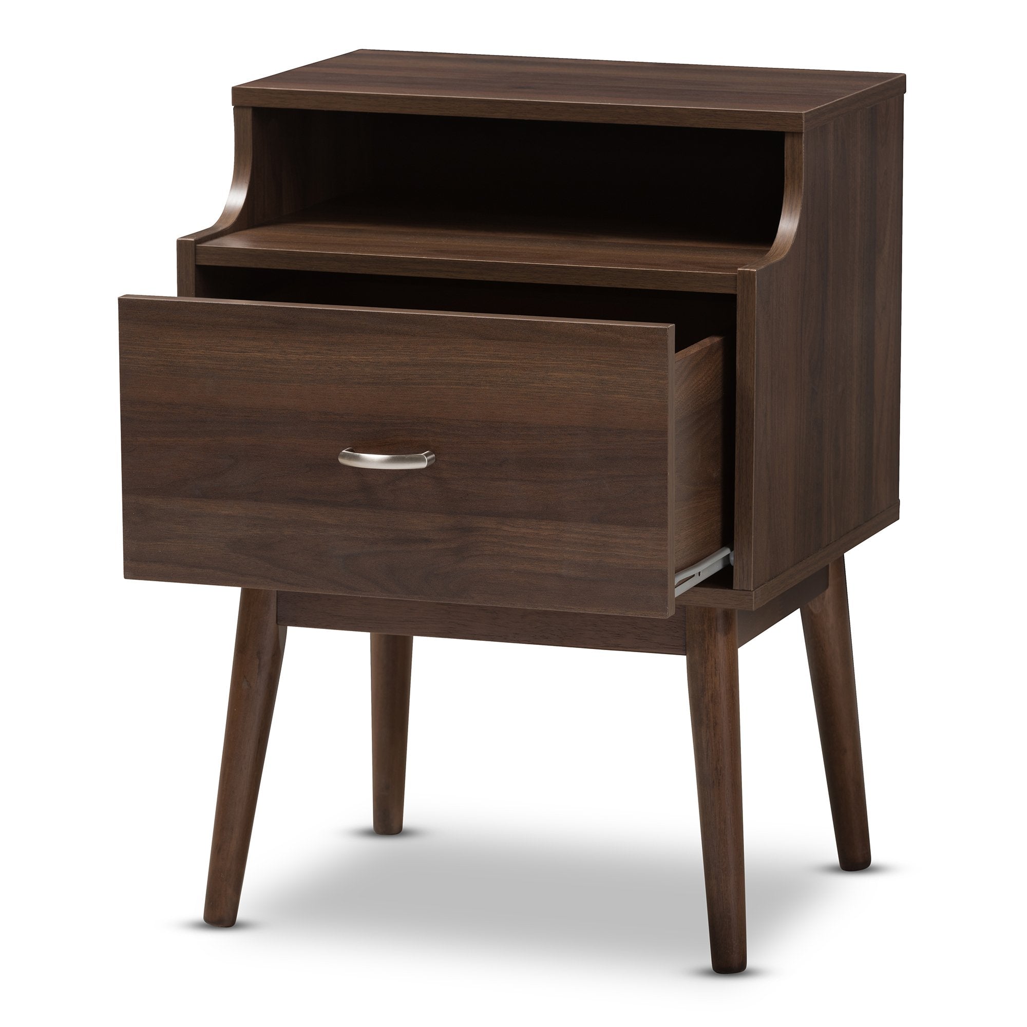 Baxton Studio Disa Mid-Century Modern Walnut Brown Finished Nightstand