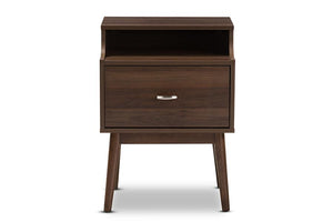 Baxton Studio Disa Mid-Century Modern Walnut Brown Finished Nightstand