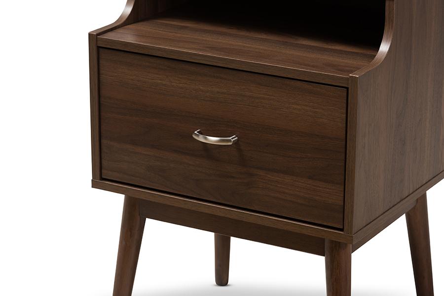 Baxton Studio Disa Mid-Century Modern Walnut Brown Finished Nightstand