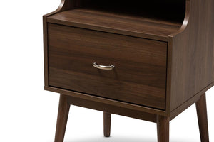 Baxton Studio Disa Mid-Century Modern Walnut Brown Finished Nightstand