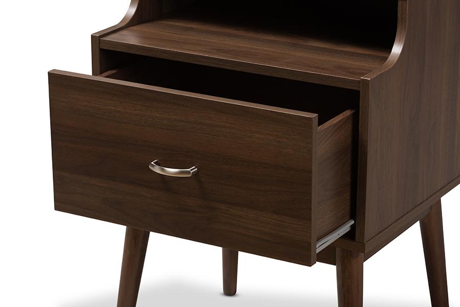 Baxton Studio Disa Mid-Century Modern Walnut Brown Finished Nightstand