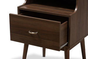 Baxton Studio Disa Mid-Century Modern Walnut Brown Finished Nightstand