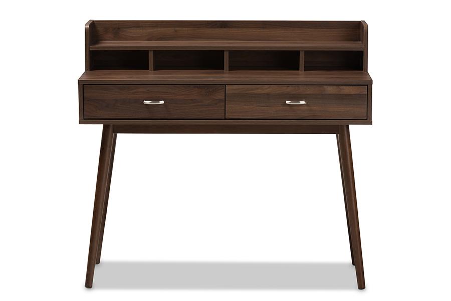 Baxton Studio Disa Mid-Century Modern Walnut Brown Finished 2-Drawer Desk