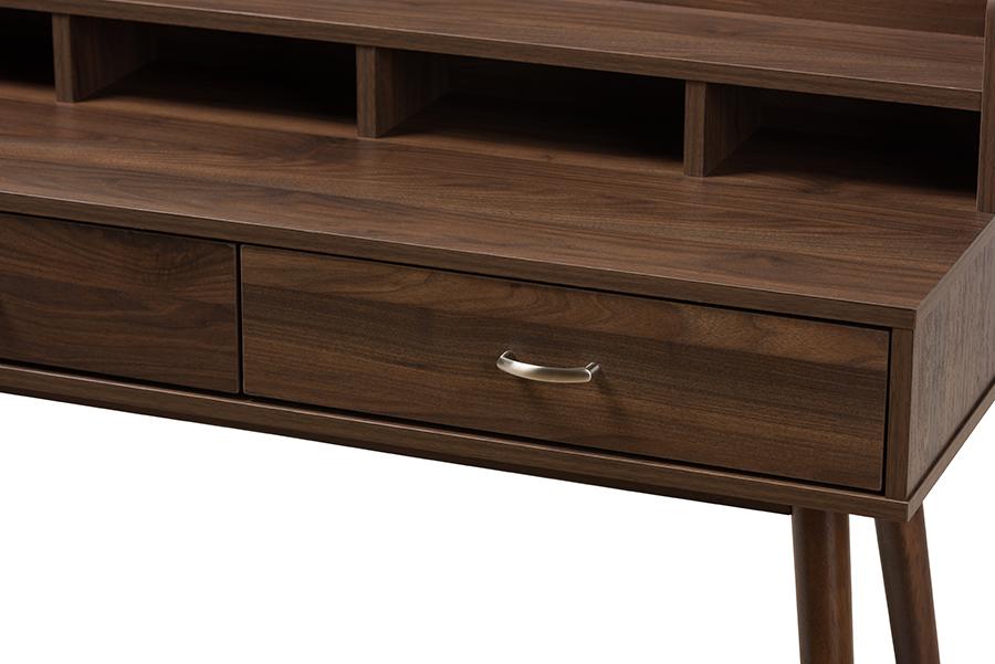 Baxton Studio Disa Mid-Century Modern Walnut Brown Finished 2-Drawer Desk