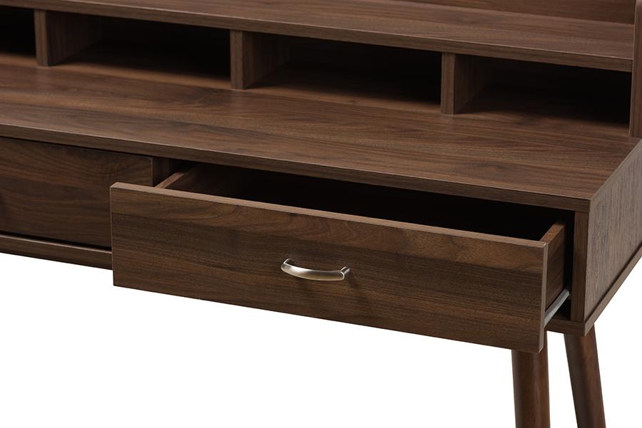 Baxton Studio Disa Mid-Century Modern Walnut Brown Finished 2-Drawer Desk