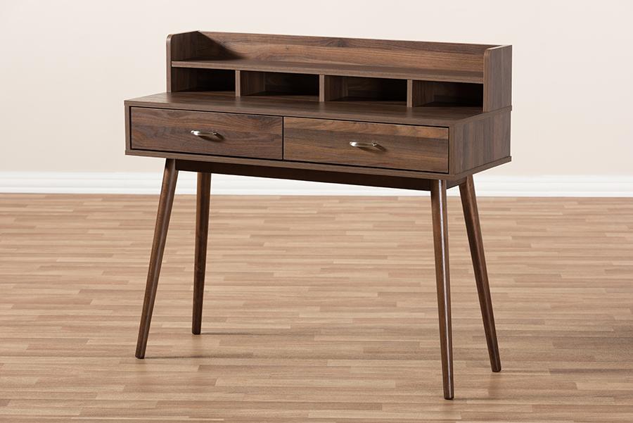 Baxton Studio Disa Mid-Century Modern Walnut Brown Finished 2-Drawer Desk