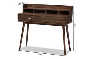 Baxton Studio Disa Mid-Century Modern Walnut Brown Finished 2-Drawer Desk