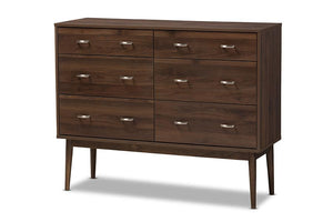 Baxton Studio Disa Mid-Century Modern Walnut Brown Finished 6-Drawer Dresser