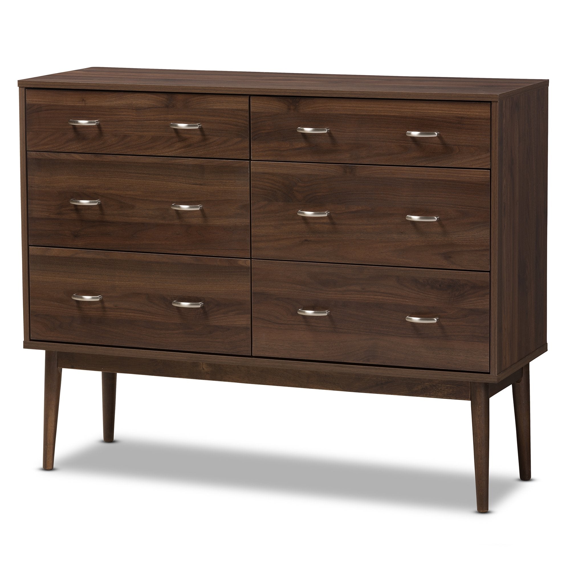 Baxton Studio Disa Mid-Century Modern Walnut Brown Finished 6-Drawer Dresser