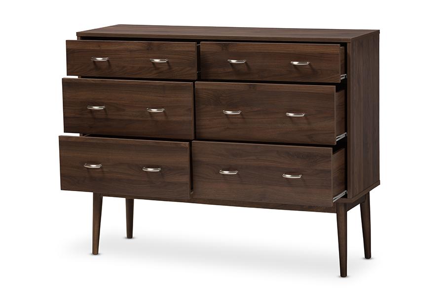 Baxton Studio Disa Mid-Century Modern Walnut Brown Finished 6-Drawer Dresser