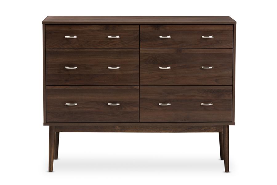 Baxton Studio Disa Mid-Century Modern Walnut Brown Finished 6-Drawer Dresser