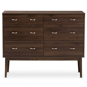 Baxton Studio Disa Mid-Century Modern Walnut Brown Finished 6-Drawer Dresser