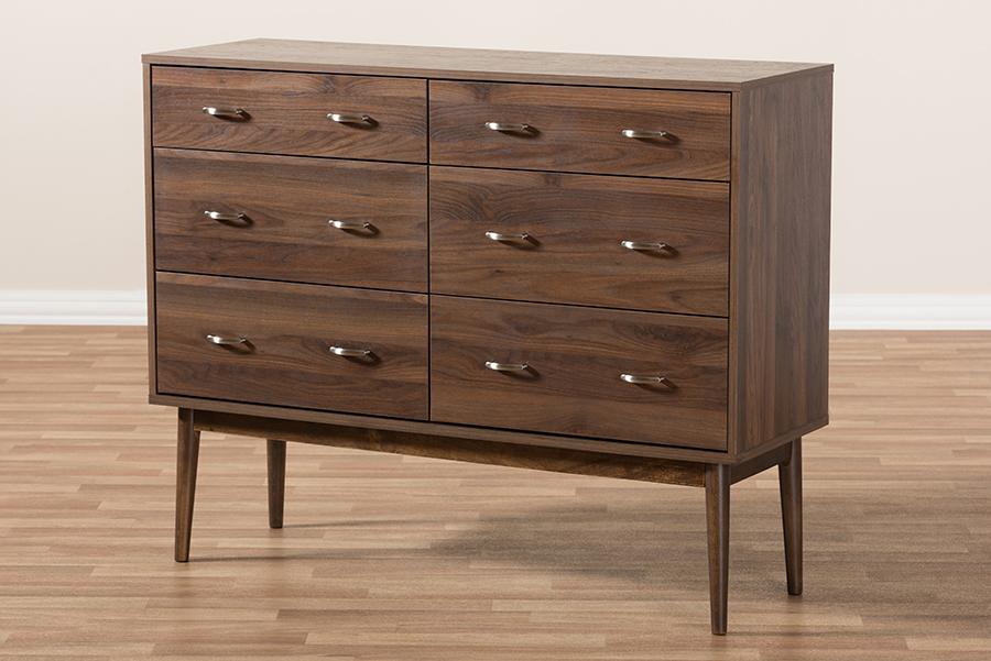 Baxton Studio Disa Mid-Century Modern Walnut Brown Finished 6-Drawer Dresser