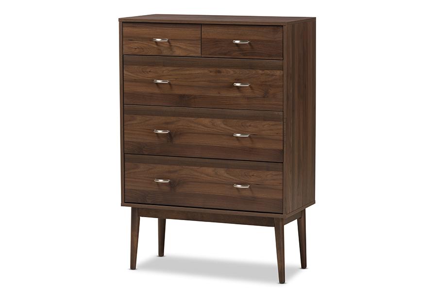 Baxton Studio Disa Mid-Century Modern Walnut Brown Finished Wood 5-Drawer Chest