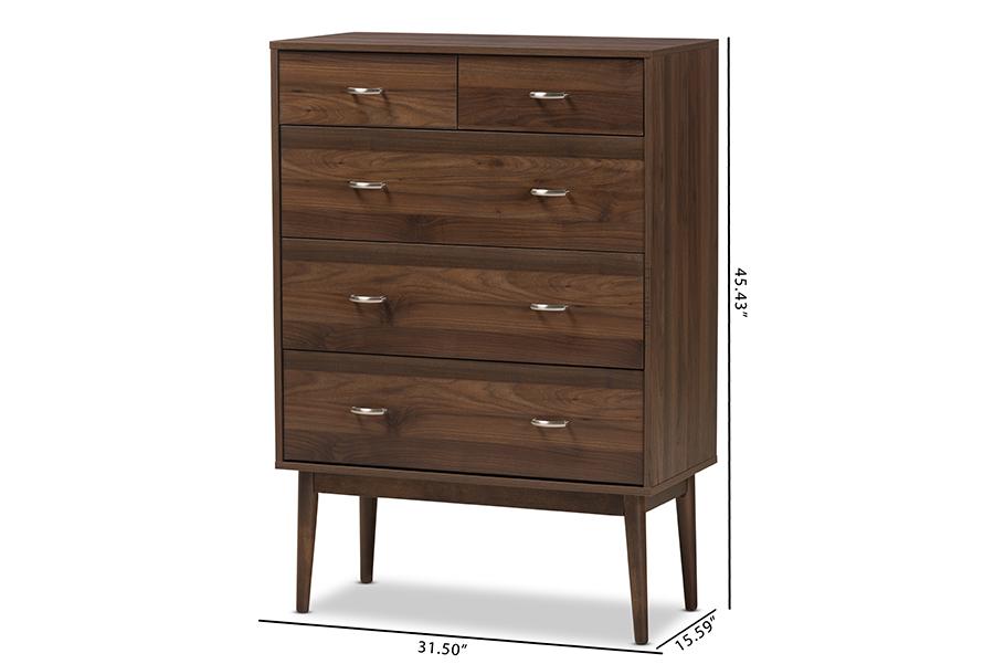 Baxton Studio Disa Mid-Century Modern Walnut Brown Finished Wood 5-Drawer Chest