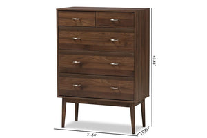 Baxton Studio Disa Mid-Century Modern Walnut Brown Finished Wood 5-Drawer Chest