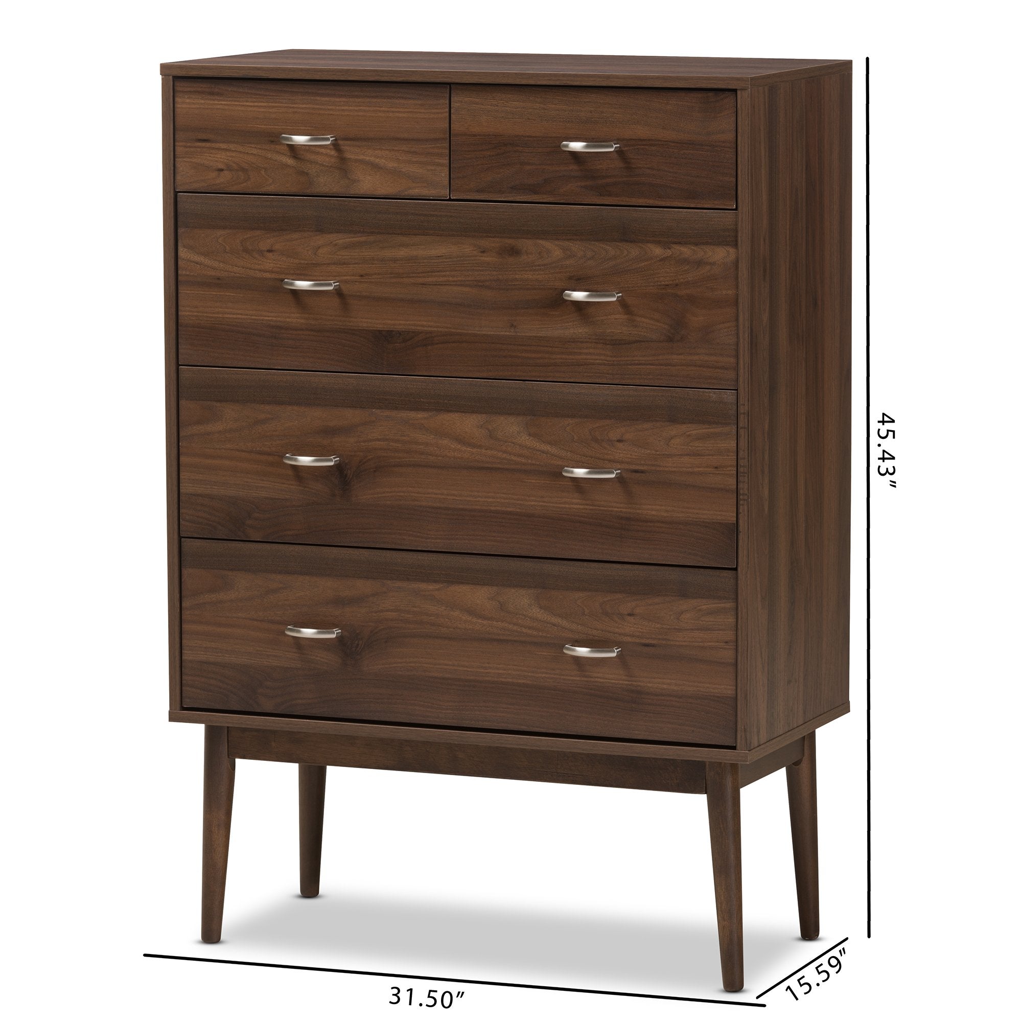 Baxton Studio Disa Mid-Century Modern Walnut Brown Finished Wood 5-Drawer Chest