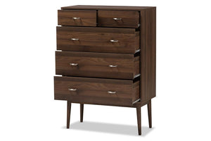 Baxton Studio Disa Mid-Century Modern Walnut Brown Finished Wood 5-Drawer Chest