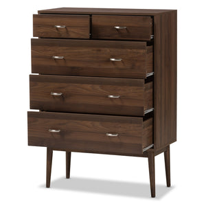 Baxton Studio Disa Mid-Century Modern Walnut Brown Finished Wood 5-Drawer Chest