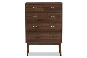 Baxton Studio Disa Mid-Century Modern Walnut Brown Finished Wood 5-Drawer Chest