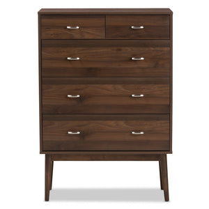 Baxton Studio Disa Mid-Century Modern Walnut Brown Finished Wood 5-Drawer Chest