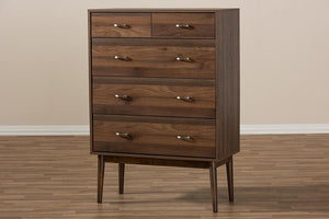 Baxton Studio Disa Mid-Century Modern Walnut Brown Finished Wood 5-Drawer Chest