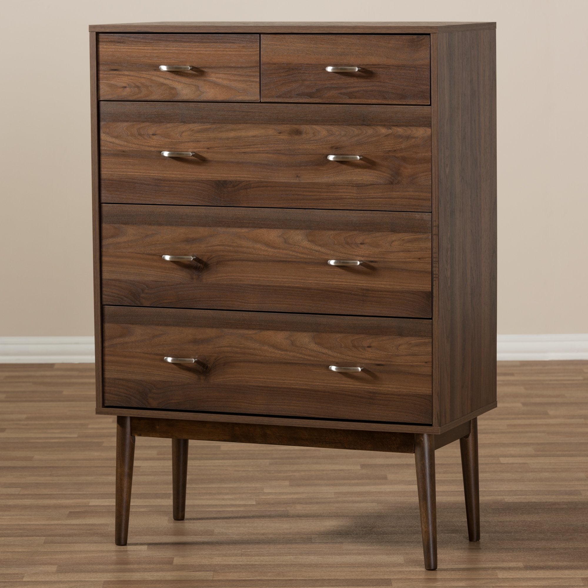 Baxton Studio Disa Mid-Century Modern Walnut Brown Finished Wood 5-Drawer Chest