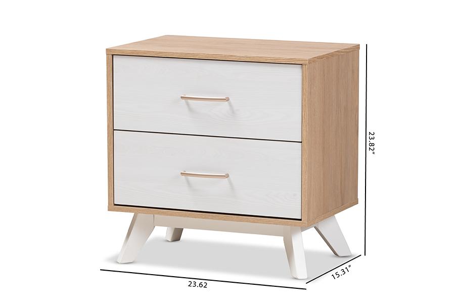 Baxton Studio Helena Mid-Century Modern Natural Oak and Whitewashed Finished Wood 2-Drawer Nightstand