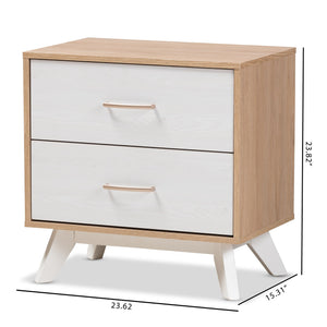 Baxton Studio Helena Mid-Century Modern Natural Oak and Whitewashed Finished Wood 2-Drawer Nightstand