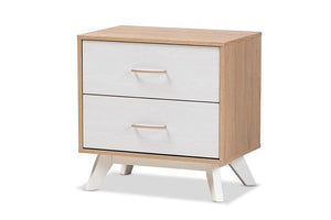 Baxton Studio Helena Mid-Century Modern Natural Oak and Whitewashed Finished Wood 2-Drawer Nightstand