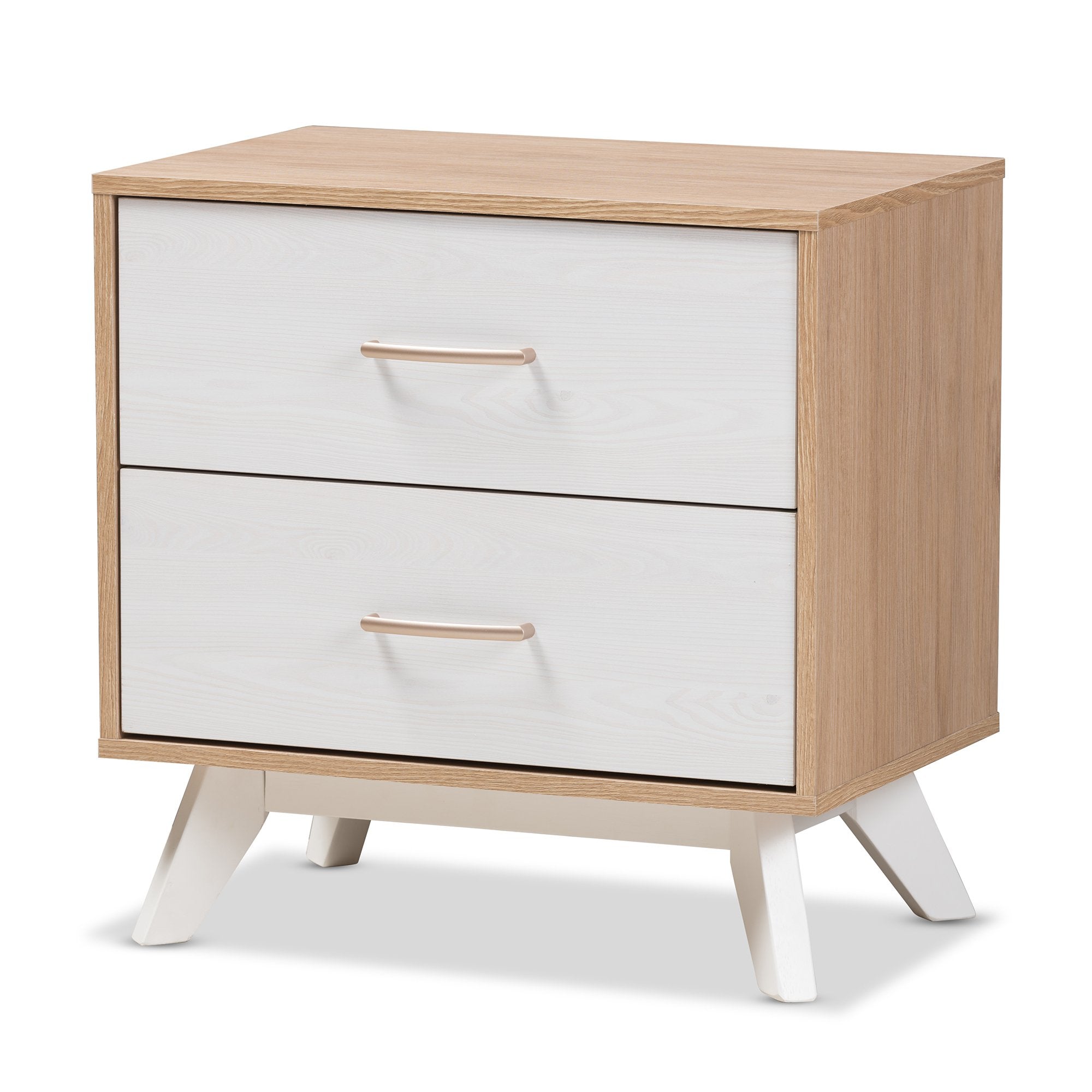 Baxton Studio Helena Mid-Century Modern Natural Oak and Whitewashed Finished Wood 2-Drawer Nightstand