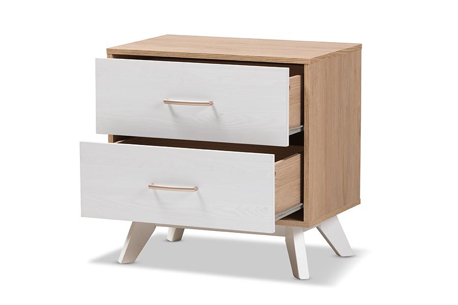 Baxton Studio Helena Mid-Century Modern Natural Oak and Whitewashed Finished Wood 2-Drawer Nightstand