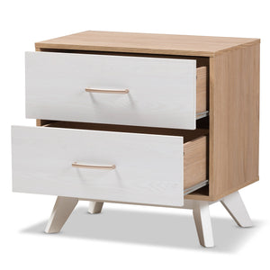 Baxton Studio Helena Mid-Century Modern Natural Oak and Whitewashed Finished Wood 2-Drawer Nightstand