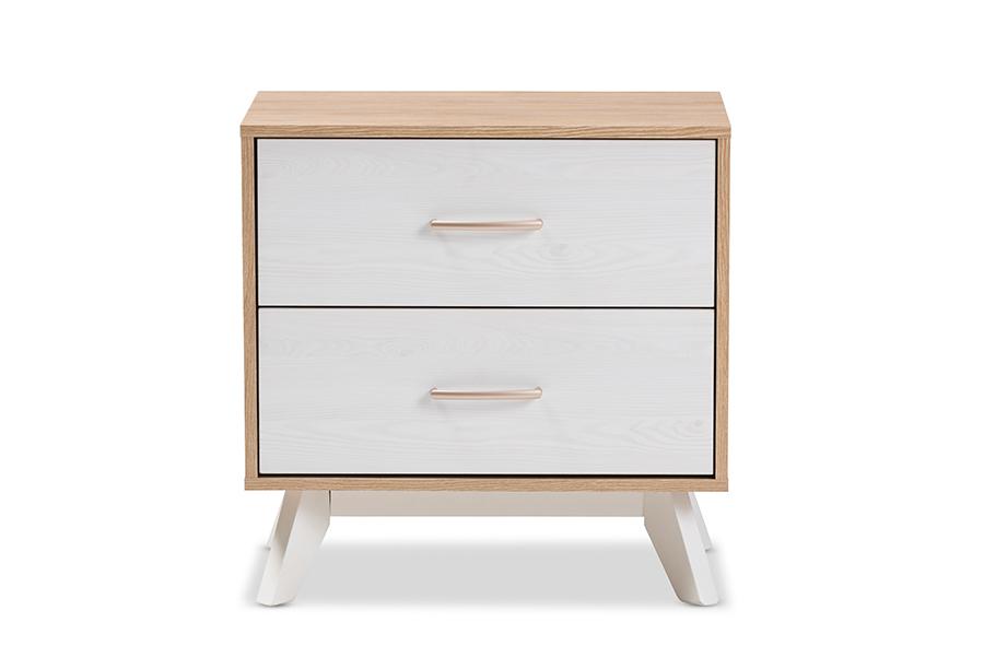 Baxton Studio Helena Mid-Century Modern Natural Oak and Whitewashed Finished Wood 2-Drawer Nightstand