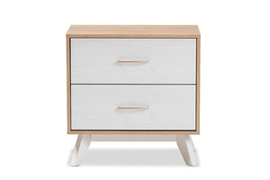 Baxton Studio Helena Mid-Century Modern Natural Oak and Whitewashed Finished Wood 2-Drawer Nightstand