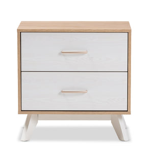 Baxton Studio Helena Mid-Century Modern Natural Oak and Whitewashed Finished Wood 2-Drawer Nightstand