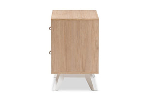 Baxton Studio Helena Mid-Century Modern Natural Oak and Whitewashed Finished Wood 2-Drawer Nightstand