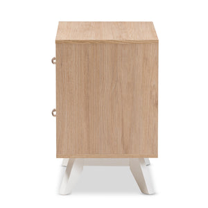 Baxton Studio Helena Mid-Century Modern Natural Oak and Whitewashed Finished Wood 2-Drawer Nightstand