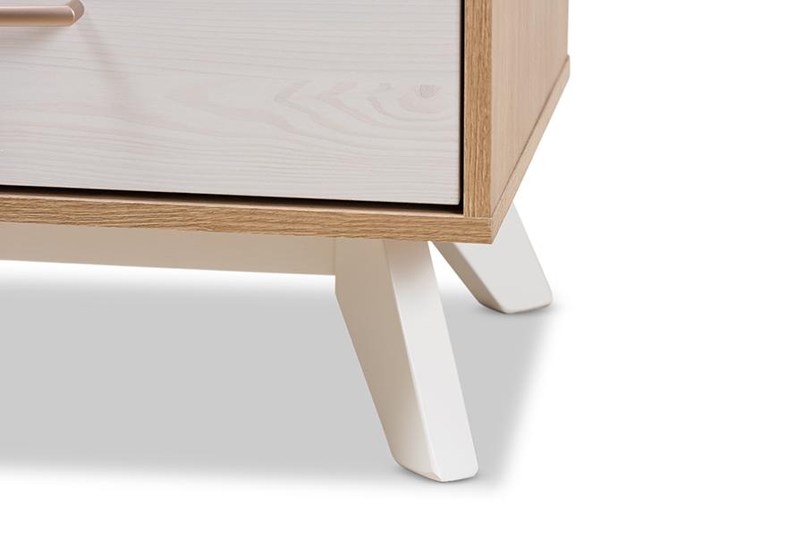 Baxton Studio Helena Mid-Century Modern Natural Oak and Whitewashed Finished Wood 2-Drawer Nightstand