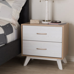 Baxton Studio Helena Mid-Century Modern Natural Oak and Whitewashed Finished Wood 2-Drawer Nightstand