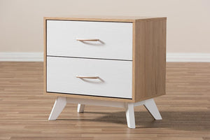 Baxton Studio Helena Mid-Century Modern Natural Oak and Whitewashed Finished Wood 2-Drawer Nightstand