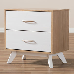 Baxton Studio Helena Mid-Century Modern Natural Oak and Whitewashed Finished Wood 2-Drawer Nightstand