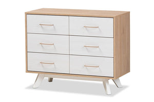 Baxton Studio Helena Mid-Century Modern Natural Oak and Whitewashed Finished Wood 6-Drawer Dresser