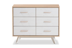 Baxton Studio Helena Mid-Century Modern Natural Oak and Whitewashed Finished Wood 6-Drawer Dresser