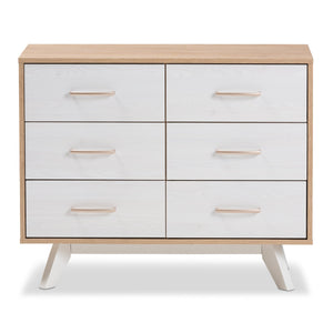 Baxton Studio Helena Mid-Century Modern Natural Oak and Whitewashed Finished Wood 6-Drawer Dresser