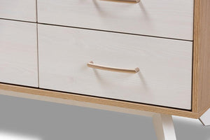 Baxton Studio Helena Mid-Century Modern Natural Oak and Whitewashed Finished Wood 6-Drawer Dresser