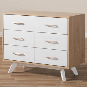 Baxton Studio Helena Mid-Century Modern Natural Oak and Whitewashed Finished Wood 6-Drawer Dresser