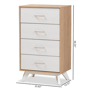 Baxton Studio Helena Mid-Century Modern Natural Oak and Whitewashed Finished Wood 4-Drawer Chest