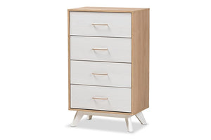 Baxton Studio Helena Mid-Century Modern Natural Oak and Whitewashed Finished Wood 4-Drawer Chest